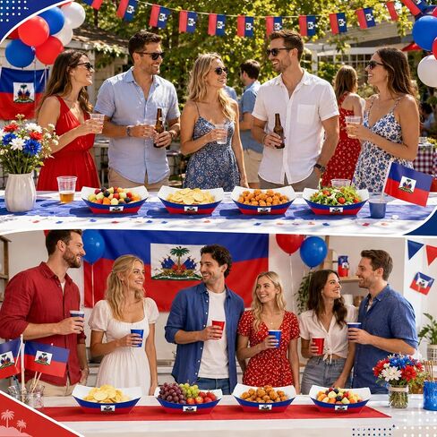 60 Pack Haitian Flag Paper Food Trays Disposable Paper Food Boats Serving Basket Tray Holder for Taco Snack Dessert Nacho French Fries Popcorn BBQ Haiti Theme Patriotic Party Decoration Sports Events in Kuwait