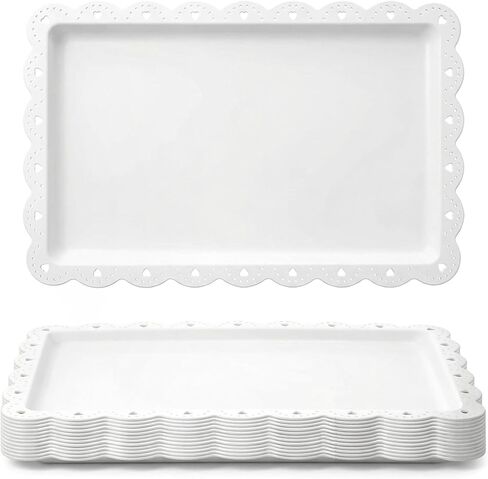 12-Pack White Serving Tray Set, 14.4" X 9.3" Rectangle Disposable Plastic Platters for Cookies, Desserts, Appetizers, Party, Wedding, Catering & Restaurant Use in Kuwait