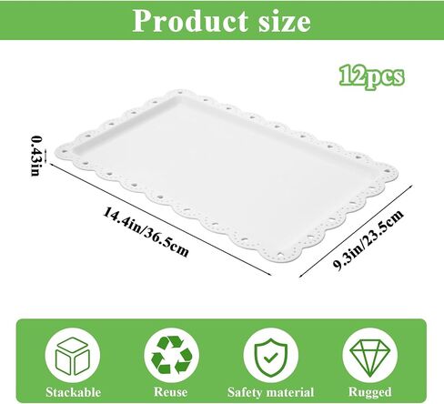 12-Pack White Serving Tray Set, 14.4" X 9.3" Rectangle Disposable Plastic Platters for Cookies, Desserts, Appetizers, Party, Wedding, Catering & Restaurant Use in Kuwait