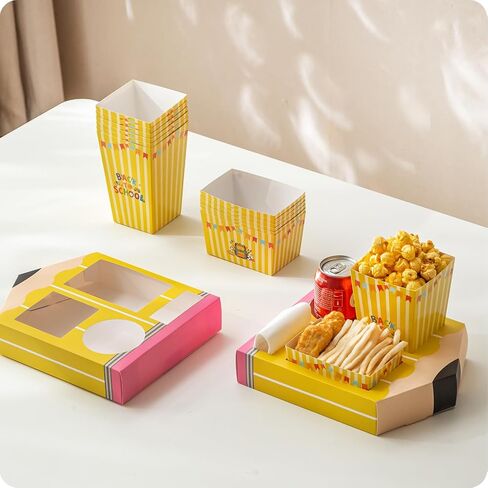 Baffect Small Movie Night Snack Trays 64pcs Include 16 Movie Night Trays, 16 Popcorn Boxes, 16 Salad Bowls, 16 Back to School Party Invitations, Movie Night Supplies for Nacho Bar (Pencil Shaped) in Kuwait