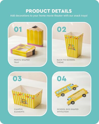 Baffect Small Movie Night Snack Trays 64pcs Include 16 Movie Night Trays, 16 Popcorn Boxes, 16 Salad Bowls, 16 Back to School Party Invitations, Movie Night Supplies for Nacho Bar (Pencil Shaped) in Kuwait