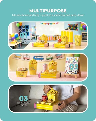 Baffect Small Movie Night Snack Trays 64pcs Include 16 Movie Night Trays, 16 Popcorn Boxes, 16 Salad Bowls, 16 Back to School Party Invitations, Movie Night Supplies for Nacho Bar (Pencil Shaped) in Kuwait