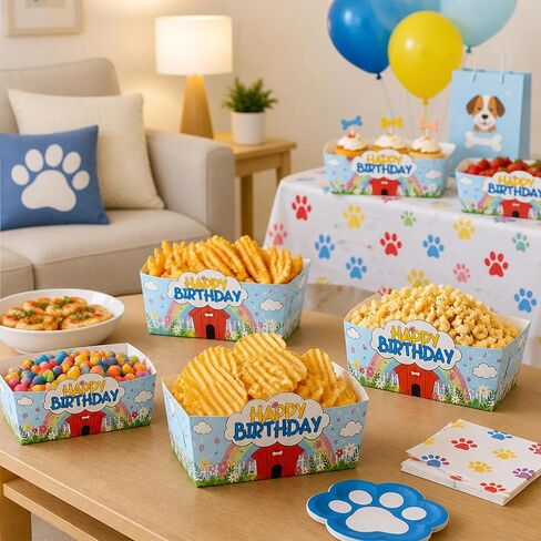 FYSUIMU 24 Pcs Cartoon Dog Red House Party Supplies Happy Birthday Paper Food Trays Anime Puppy Disposable Serving Tray Food Boats for Birthday Party Decorations Supplies in Kuwait