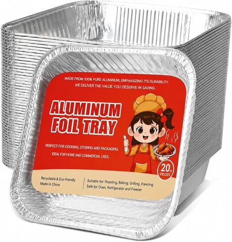 50-Pack 8-Inch Aluminum Foil Pans, Disposable Deep Baking Trays for Roasting, Meal Prep, Food Storage and Party Serving in Kuwait