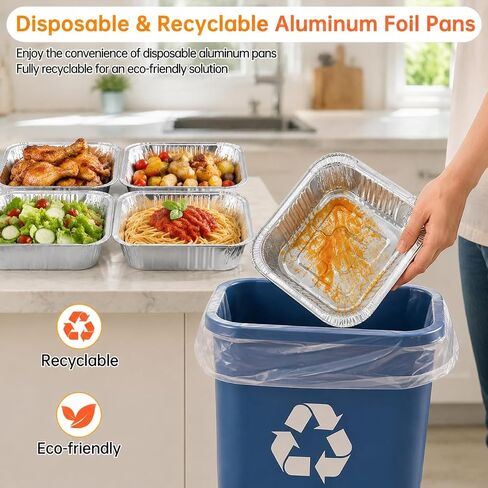 50-Pack 8-Inch Aluminum Foil Pans, Disposable Deep Baking Trays for Roasting, Meal Prep, Food Storage and Party Serving in Kuwait