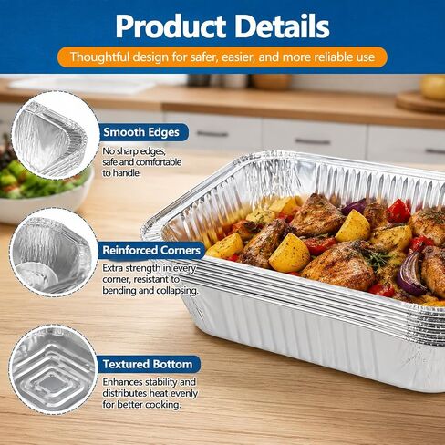 50-Pack 8-Inch Aluminum Foil Pans, Disposable Deep Baking Trays for Roasting, Meal Prep, Food Storage and Party Serving in Kuwait