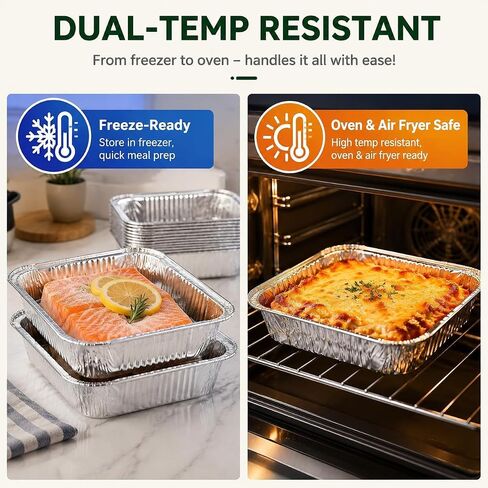 50-Pack 8-Inch Aluminum Foil Pans, Disposable Deep Baking Trays for Roasting, Meal Prep, Food Storage and Party Serving in Kuwait