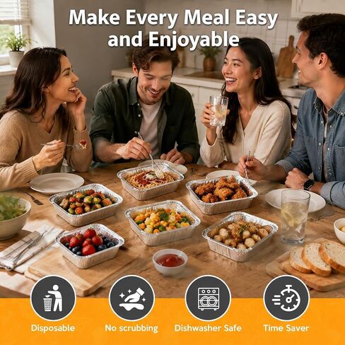 50-Pack 8-Inch Aluminum Foil Pans, Disposable Deep Baking Trays for Roasting, Meal Prep, Food Storage and Party Serving in Kuwait