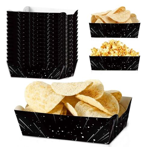 YiBodollar 24pcs Black Space Galaxy Cartoon Movie Theme Food Trays Paper Box Black Space Star Snack Bowl for Girls Boys Birthday Party Decorations Party Favors Supplies in Kuwait