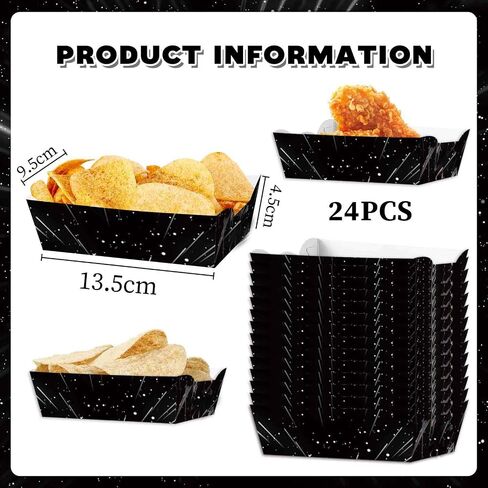 YiBodollar 24pcs Black Space Galaxy Cartoon Movie Theme Food Trays Paper Box Black Space Star Snack Bowl for Girls Boys Birthday Party Decorations Party Favors Supplies in Kuwait