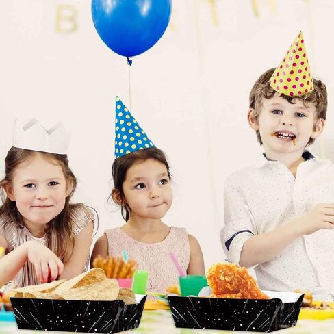 YiBodollar 24pcs Black Space Galaxy Cartoon Movie Theme Food Trays Paper Box Black Space Star Snack Bowl for Girls Boys Birthday Party Decorations Party Favors Supplies in Kuwait