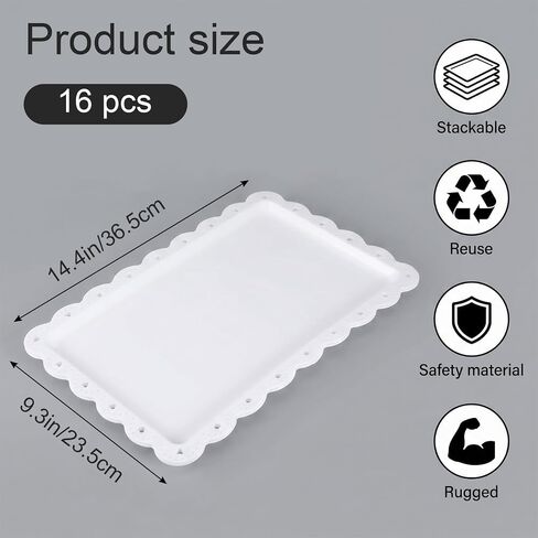 16 Pack White Plastic Serving Tray 14.4" x 9.3", Heavy Duty Disposable & Reusable Rectangle Platters for Parties, Wedding, Restaurant, Cookies, Desserts & Appetizers in Kuwait