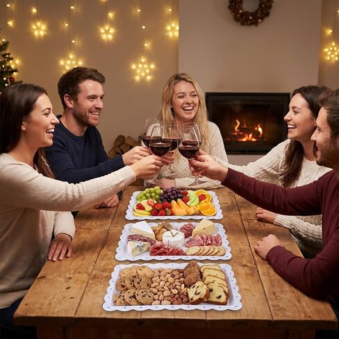 16 Pack White Plastic Serving Tray 14.4" x 9.3", Heavy Duty Disposable & Reusable Rectangle Platters for Parties, Wedding, Restaurant, Cookies, Desserts & Appetizers in Kuwait