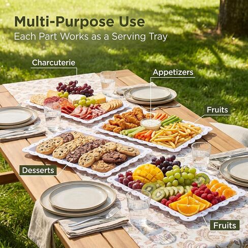 16 Pack White Plastic Serving Tray 14.4" x 9.3", Heavy Duty Disposable & Reusable Rectangle Platters for Parties, Wedding, Restaurant, Cookies, Desserts & Appetizers in Kuwait