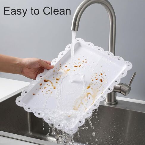 16 Pack White Plastic Serving Tray 14.4" x 9.3", Heavy Duty Disposable & Reusable Rectangle Platters for Parties, Wedding, Restaurant, Cookies, Desserts & Appetizers in Kuwait