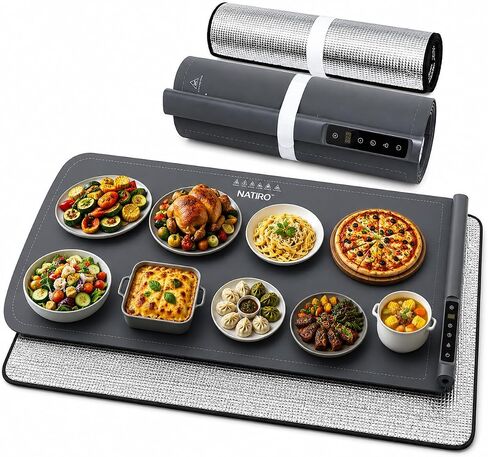 Warming Mat for Food Extra Large 36x16 Inch 500W, Food Warming Mat for Countertop, Includes Insulated Mat, Roll-Up Silicone, 1-6H Timer, Child Lock in Kuwait
