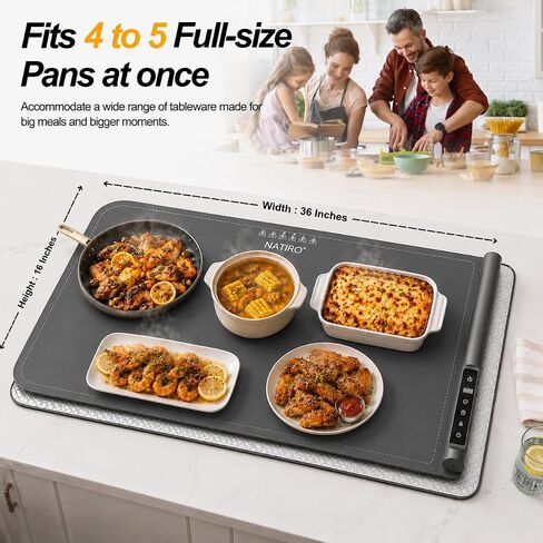 Warming Mat for Food Extra Large 36x16 Inch 500W, Food Warming Mat for Countertop, Includes Insulated Mat, Roll-Up Silicone, 1-6H Timer, Child Lock in Kuwait