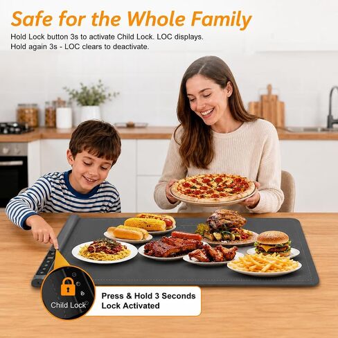 Warming Mat for Food Extra Large 36x16 Inch 500W, Food Warming Mat for Countertop, Includes Insulated Mat, Roll-Up Silicone, 1-6H Timer, Child Lock in Kuwait