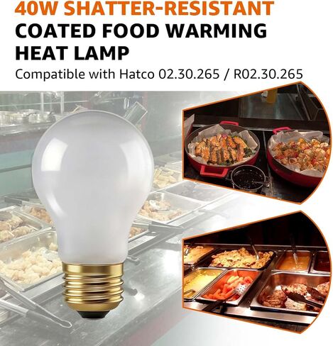 40W 120V / 130V استبدال لمبة الإضاءة الحرارية لتدفئة الطعام Hatco 02.30.265، مصابيح إضاءة مقاومة للكسر متوافقة مع Hatco 02.30.265، 02.30.265.00، 02.30.265.12 (8 عبوات) in Kuwait