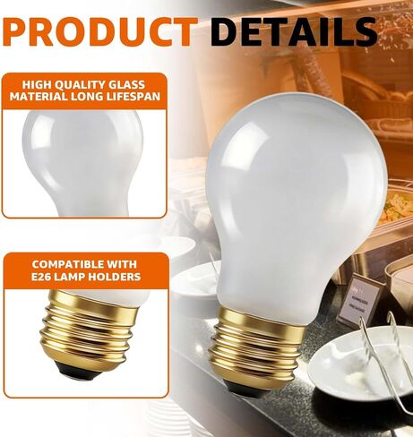 40W 120V / 130V استبدال لمبة الإضاءة الحرارية لتدفئة الطعام Hatco 02.30.265، مصابيح إضاءة مقاومة للكسر متوافقة مع Hatco 02.30.265، 02.30.265.00، 02.30.265.12 (8 عبوات) in Kuwait