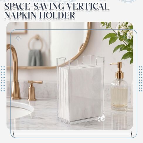 Domensi 2 Pack Acrylic Napkin Holder, Clear Vertical Guest Towel Dispenser 4 mm Thick, Waterproof Stackable Napkin Holders for Paper, for Bathroom Kitchen Dining Table Home Hotel, Modern Gift in Kuwait