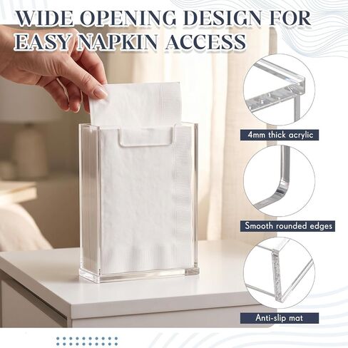Domensi 2 Pack Acrylic Napkin Holder, Clear Vertical Guest Towel Dispenser 4 mm Thick, Waterproof Stackable Napkin Holders for Paper, for Bathroom Kitchen Dining Table Home Hotel, Modern Gift in Kuwait