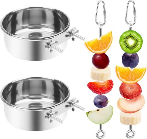 3 PCS Bird Food Holder for Cage ، Parrot Food Treat Skewer Hanging Fruit Vegetable ، Tost Stains Steel Bird Toy for Cockatiel Puregie Macaw Small Animals Feeder -silvery ، 3 pcs in Kuwait