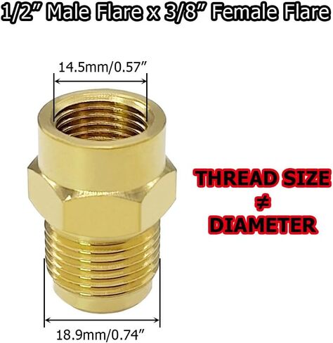 Hooshing 2PCS 1/2" Male Flare x 3/8" Female Flare Brass Tube Fitting Coupling Gas Line Adapter in Kuwait