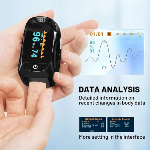 مقياس التأكسج النبضي بأطراف الأصابع - جهاز مراقبة SpO2 دقيق مع بطاريات AAA للمنزل/الخارج (أسود) in Kuwait