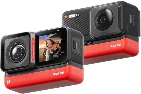 كاميرا Insta360 ONE RS Twin Edition مقاومة للماء بدقة 4K 60 إطارًا في الثانية وكاميرا 5.7K و360 درجة ودقة 48 ميجابكسل مع صورة Active HDR مع طقم تركيب خوذة مجاني in Kuwait
