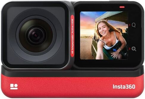 كاميرا Insta360 ONE RS Twin Edition مقاومة للماء بدقة 4K 60 إطارًا في الثانية وكاميرا 5.7K و360 درجة ودقة 48 ميجابكسل مع صورة Active HDR مع طقم تركيب خوذة مجاني in Kuwait