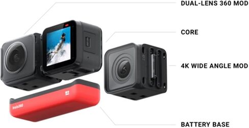 كاميرا Insta360 ONE RS Twin Edition مقاومة للماء بدقة 4K 60 إطارًا في الثانية وكاميرا 5.7K و360 درجة ودقة 48 ميجابكسل مع صورة Active HDR مع طقم تركيب خوذة مجاني in Kuwait