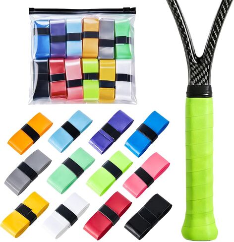 12 Pcs Tennis Racket Grip Tape1 inch Grip Size Anti-Slip Sweat Absorbent 12 Colorful Options Self Adhesive Thin Comfortable for Tennis Badminton Squash Rackets Fishing Rods Bike Handlebars Hiking Pole in Kuwait