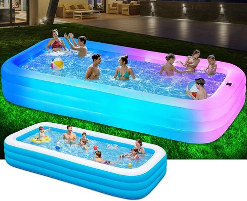 حمام سباحة كبير قابلة للنفخ ، 120 "× 85" × 26 "برك الضخمة الضخمة للبالغين ، حمام سباحة قابلة للنفخ مع مقعد ومضخة ، حمام سباحة عائلي للفناء الخلفي في الهواء الطلق في الهواء الطلق in Kuwait