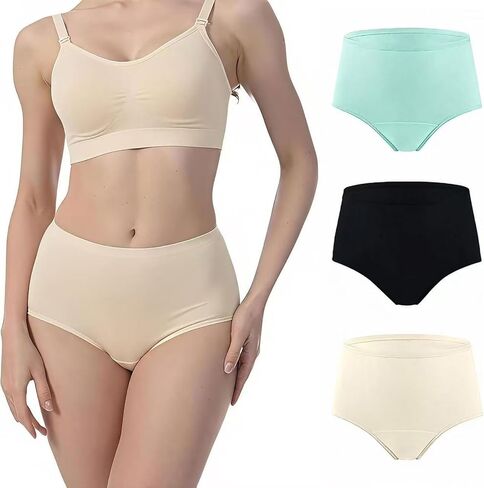 Incontinence Underwear for Women,6 Layer High Absorbency Leak Proof Panties,High Waist Ladies Washable Incontinence Briefs, Postpartum, Bladder Control,3-Pack M in Kuwait