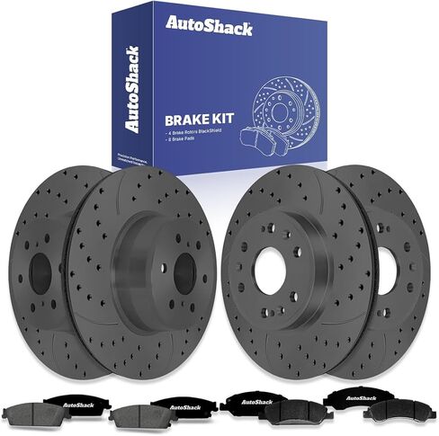 AutoShack Brake Kit Replacement for Chevrolet Silverado 1500 Tahoe Suburban 1500 GMC Sierra 1500 Yukon Front Rear Drilled & Slotted E-Coated Disc Brake Rotors Ceramic Brakes Pads SCD1092PR65099 in Kuwait
