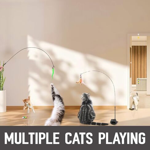 Interactive Bird Simulation Cat Feather Toy Set Cat Retractable Wand Toys Suction Cups Base,Include Detachable 7 Pcs Replacements Feathers Toys in Saudi Arabia