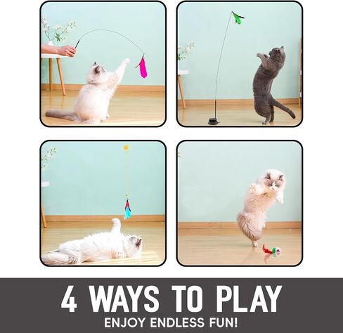 Interactive Bird Simulation Cat Feather Toy Set Cat Retractable Wand Toys Suction Cups Base,Include Detachable 7 Pcs Replacements Feathers Toys in Saudi Arabia