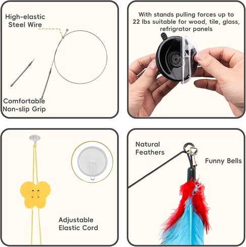 Interactive Bird Simulation Cat Feather Toy Set Cat Retractable Wand Toys Suction Cups Base,Include Detachable 7 Pcs Replacements Feathers Toys in Saudi Arabia
