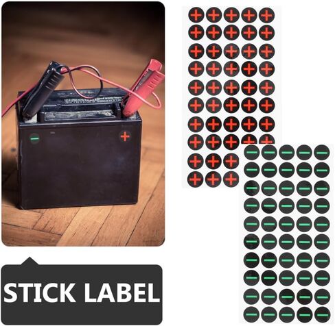 Mobestech 4Sheets Battery Polarity Warning Stickers with Plus Minus Symbols Safety Sign Decals for Electric Boxes Polarity Label Stickers for Batteries in Kuwait