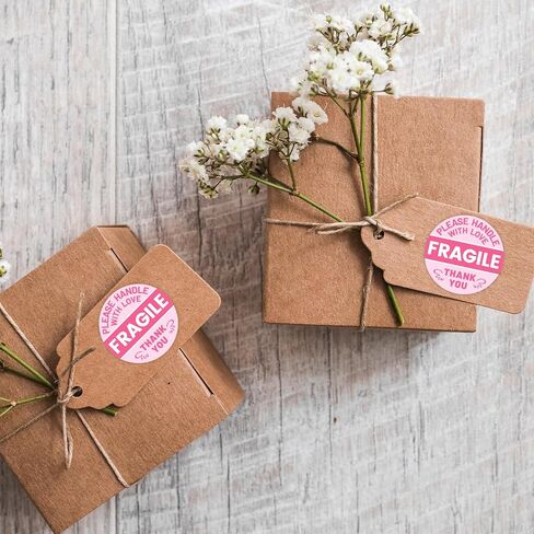 500pcs Fragile Stickers for Shipping, 2 Inch Round Handle with Love Thank You Labels Cute Pink Fragile Stickers for Packing Boxes Moving Glassware & Breakable Items in Kuwait