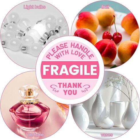 500pcs Fragile Stickers for Shipping, 2 Inch Round Handle with Love Thank You Labels Cute Pink Fragile Stickers for Packing Boxes Moving Glassware & Breakable Items in Kuwait