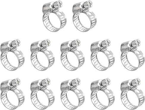 Worm Gear Hose Clamp, 12pieces 3/8" - 5/8" Adjustable Stainless Steel Hose Clamps Duct Clamp for Securing Hose, Pipe, Plumbing, Tube and Fuel Line in Kuwait