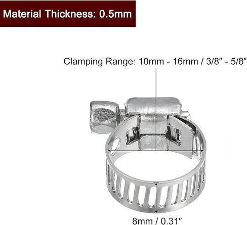Worm Gear Hose Clamp, 12pieces 3/8" - 5/8" Adjustable Stainless Steel Hose Clamps Duct Clamp for Securing Hose, Pipe, Plumbing, Tube and Fuel Line in Kuwait