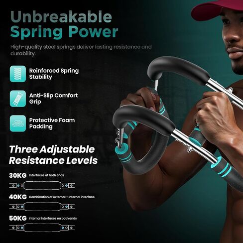 Adjustable Twister Arm Trainer for Home Exercise-Heavy Duty Upper Body. Strengthener with Cast Iron Build, Steel. Spring & Soft Foam Grip (30-50kg) Resistance for Arm, Chest & Shoulder Workouts. in Kuwait
