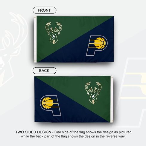 صبار الصحراء ميلووكي باكس × علم إنديانا بيسرز - لافتة NBA مقاس 3 × 5 أقدام، قماش متين للاستخدام الداخلي/الخارجي، تصميم بوليستر 100% (منافسون المنزل) in Kuwait