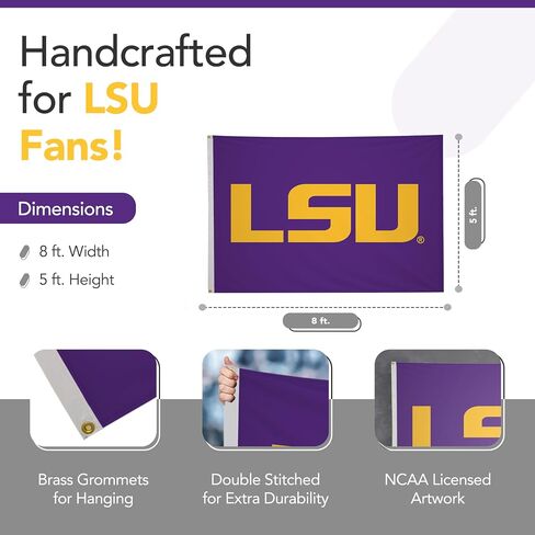 LSU Tigers College Sports Printed Flag - NCAA Licensed - Nylon - School Banner (Purple, Yellow) (5' x 8') in Kuwait