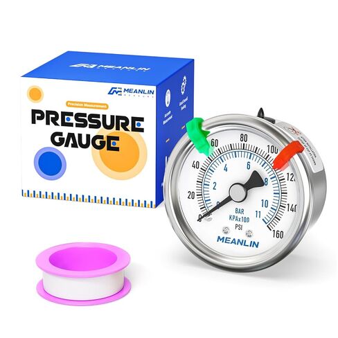 MEANLIN MEASURE 0~100Psi Dry Pressure Gauge Stainless Steel 1/4" NPT 2" FACE DIAL Waterproof for Well Pump Water Tire Water Pressure Tester Lower Mount (with 2PCS Snaps) in Kuwait
