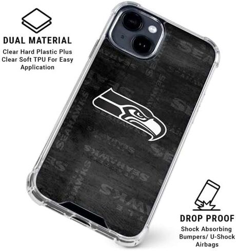 Skinit Clear Phone Case Compatible with iPhone 15 - Officially Licensed NFL Seattle Seahawks Black & White Design in Kuwait