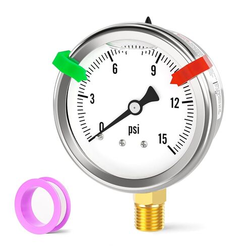 -30inHG-0PSI Stainless Steel Glycerin Liquid Filled Vacuum Pressure Gauge 1/4" NPT 2.5" Face Dial, Back Mount, for Water, Oil and Air Pressure Testing (with Range Mark Pointer) in Kuwait